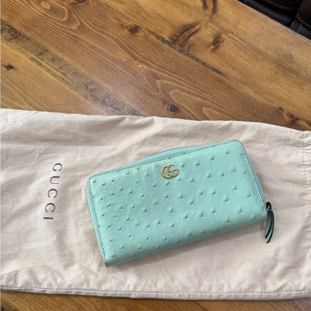 Gucci Ostrich Long Mint Green Wallet
